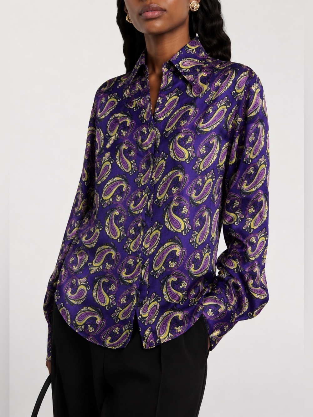 Designer Hawes & Curtis London Purple Paisley print collar Button Down blouse 2